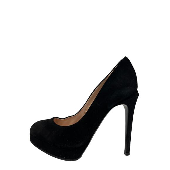FENDI Black Suede 'Sophie Decollete' Logo Pumps Platform Heels Size 35.5 US 5.5 - Picture 1 of 9